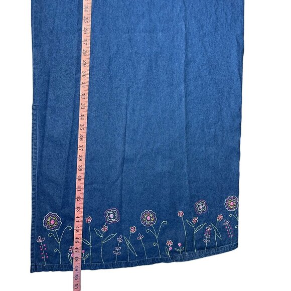 Jane Ashley Vintage 90s Denim Maxi Dress Plus 1X Floral Embroidery Cottagecore - Picture 12 of 12